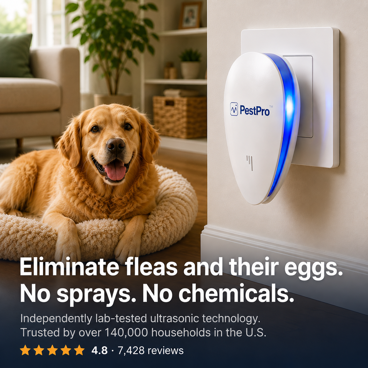 PestPro™ Ultrasonic Pest Repeller - Fleas & 14 other pests