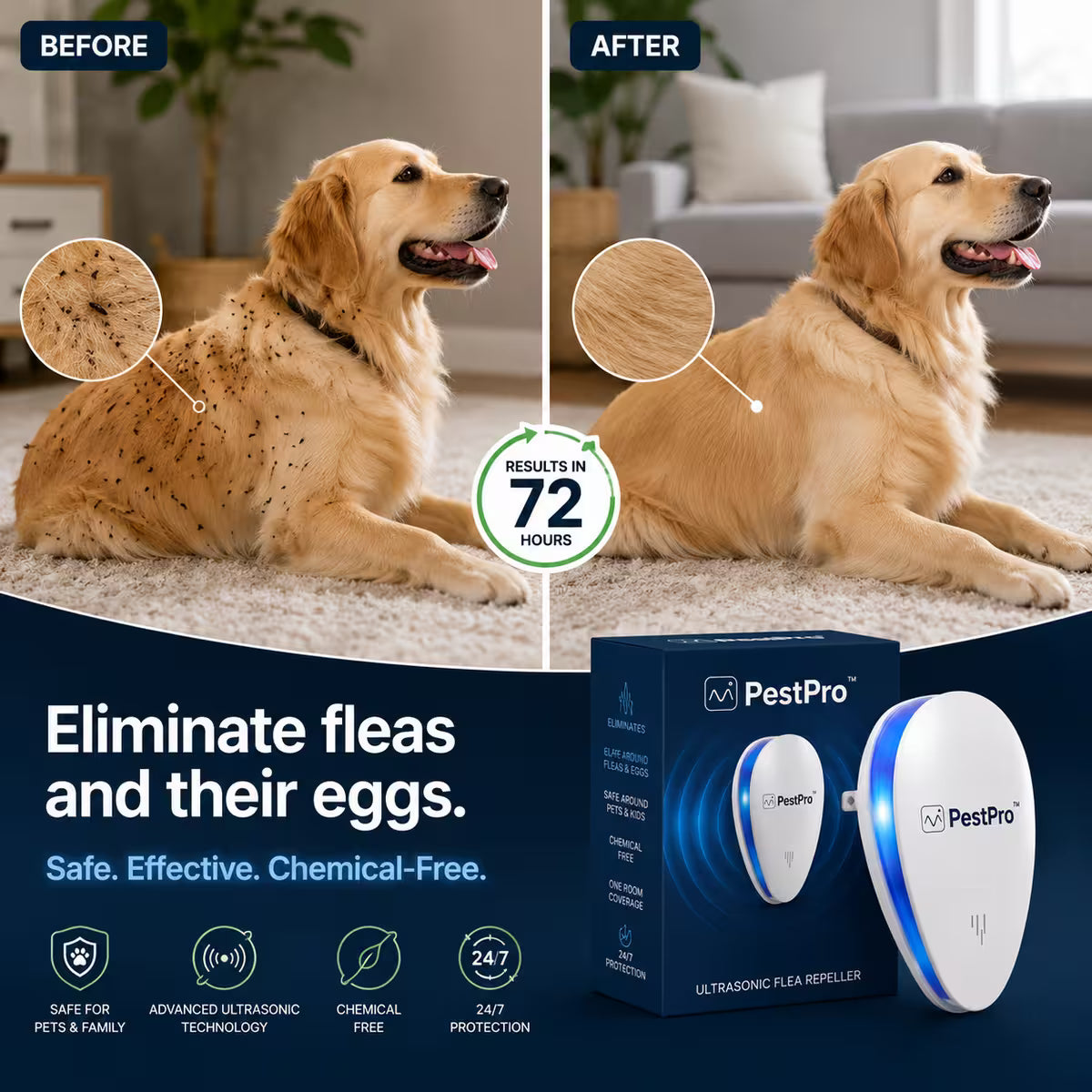 PestPro™ Ultrasonic Pest Repeller - Fleas & 14 other pests